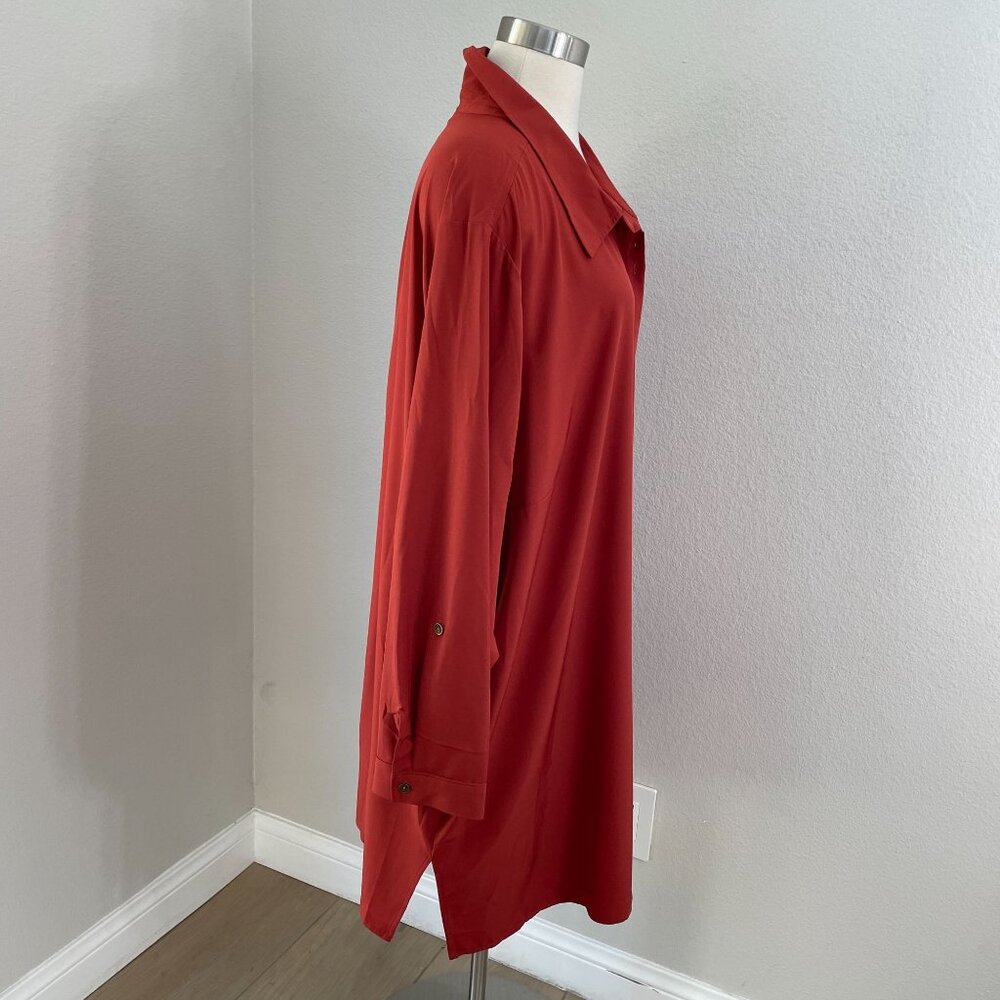 Susan Graver Woman Plus 4XP Rust Button Up Tunic Top Shirt Pockets Long Sleeve - Picture 7 of 10